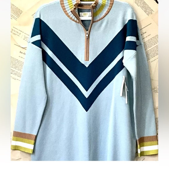 Anthropologie Maeve Varsity Half Zip Tunic Mini Sweater Dress Aqua Teal - Picture 7 of 7